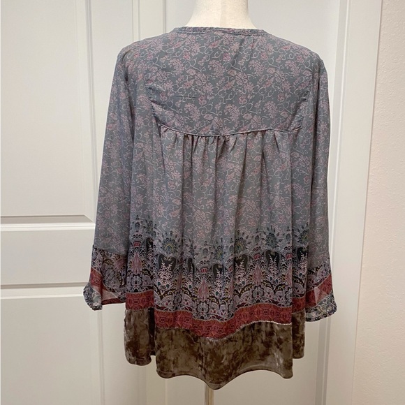 Knox Rose Boho Peasant Blouse XL Velvet Paisley Tassels Statement Sleeves Fairy - Picture 7 of 15